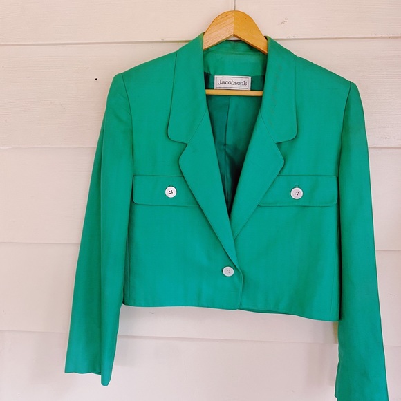 Vintage 70s green twill Jacobson’s cropped blazer size 10 work wear womens wear - Picture 4 of 10